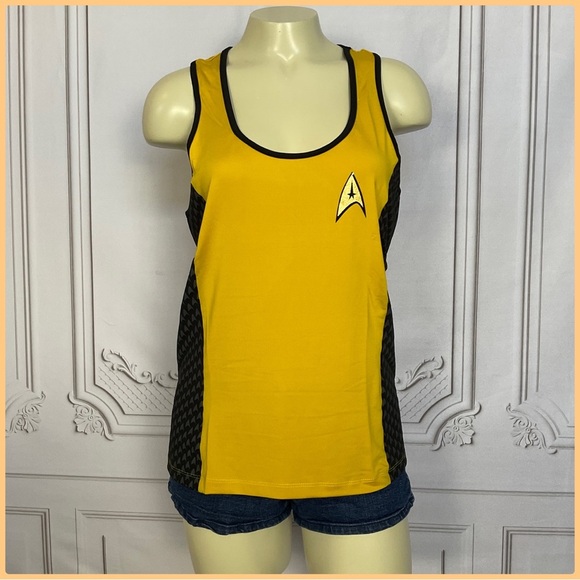 WeLoveFine x Star Trek Gold Emblem Black & Yellow Racerback Active Tank Top Lg - Picture 1 of 6